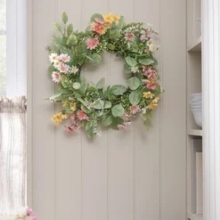 Beleuchteter 40cm LED‑Frühlingskranz mit Gänseblümchen & Timer