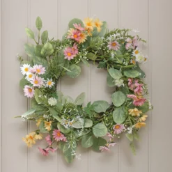 Beleuchteter 40cm LED‑Frühlingskranz mit Gänseblümchen & Timer