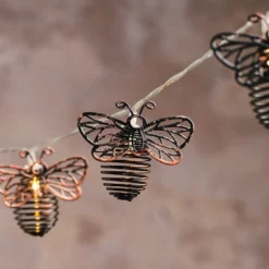 Bienen-Solar-Lichterkette mit 10 warmweißen LEDs aus Metall