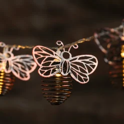 Bienen-Solar-Lichterkette mit 10 warmweißen LEDs aus Metall