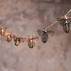 Bienen-Solar-Lichterkette mit 10 warmweißen LEDs aus Metall