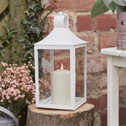 34cm Albury Gartenlaterne weiß mit TruGlow® Outdoor Kerze