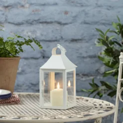 25cm Albury Gartenlaterne weiß mit TruGlow® Outdoor Kerze