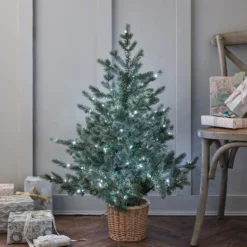 90cm Bicolor Micro LED Weihnachtsbaum im Rattan-Korb
