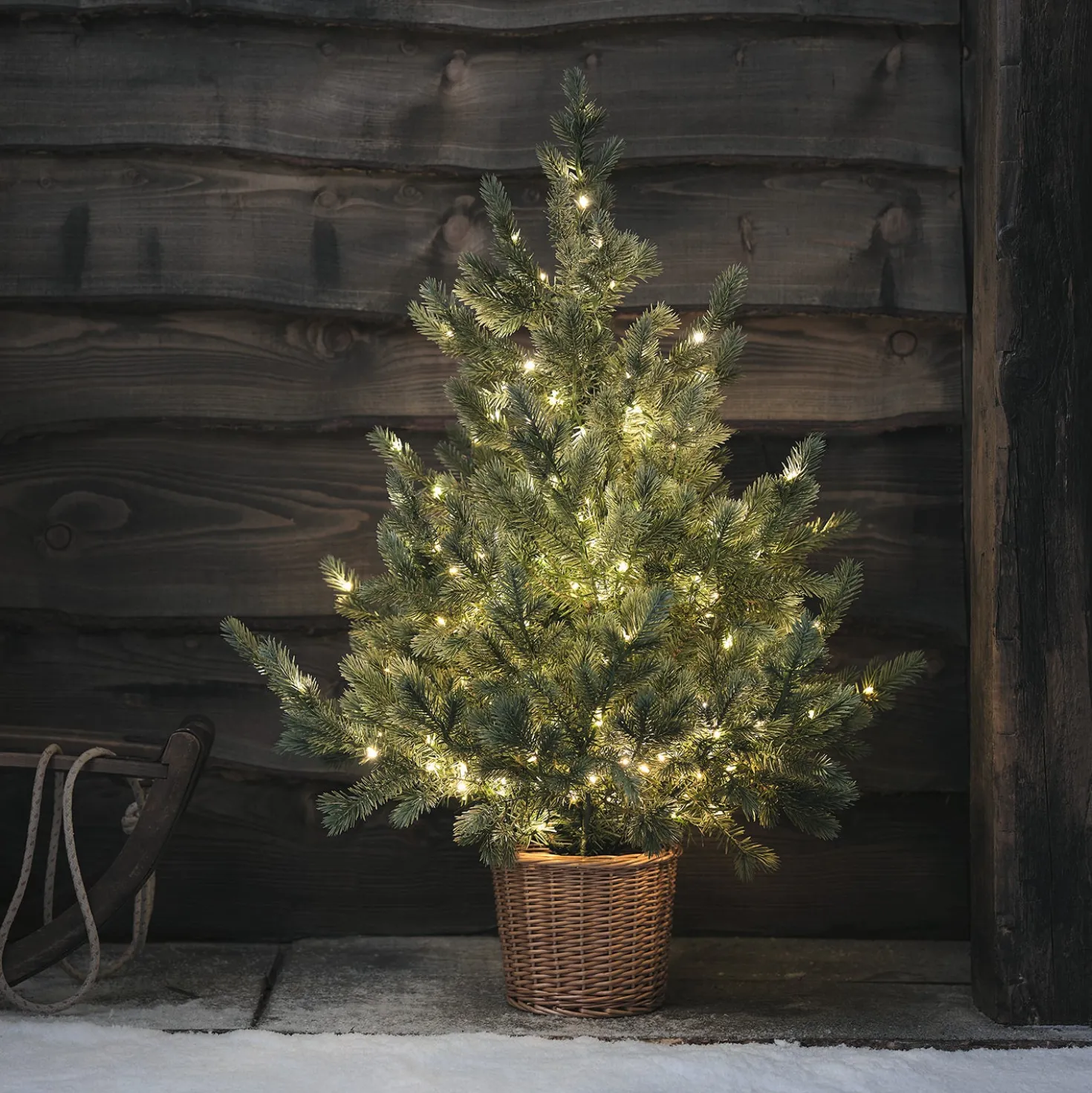 90cm Bicolor Micro LED Weihnachtsbaum im Rattan-Korb