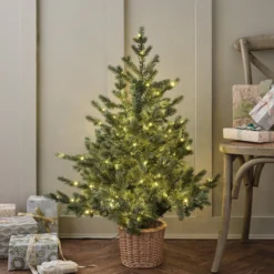 90cm Bicolor Micro LED Weihnachtsbaum im Rattan-Korb