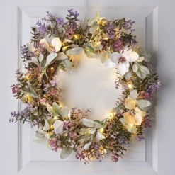60cm Frühlingskranz Blumen mit Micro Lichterkette