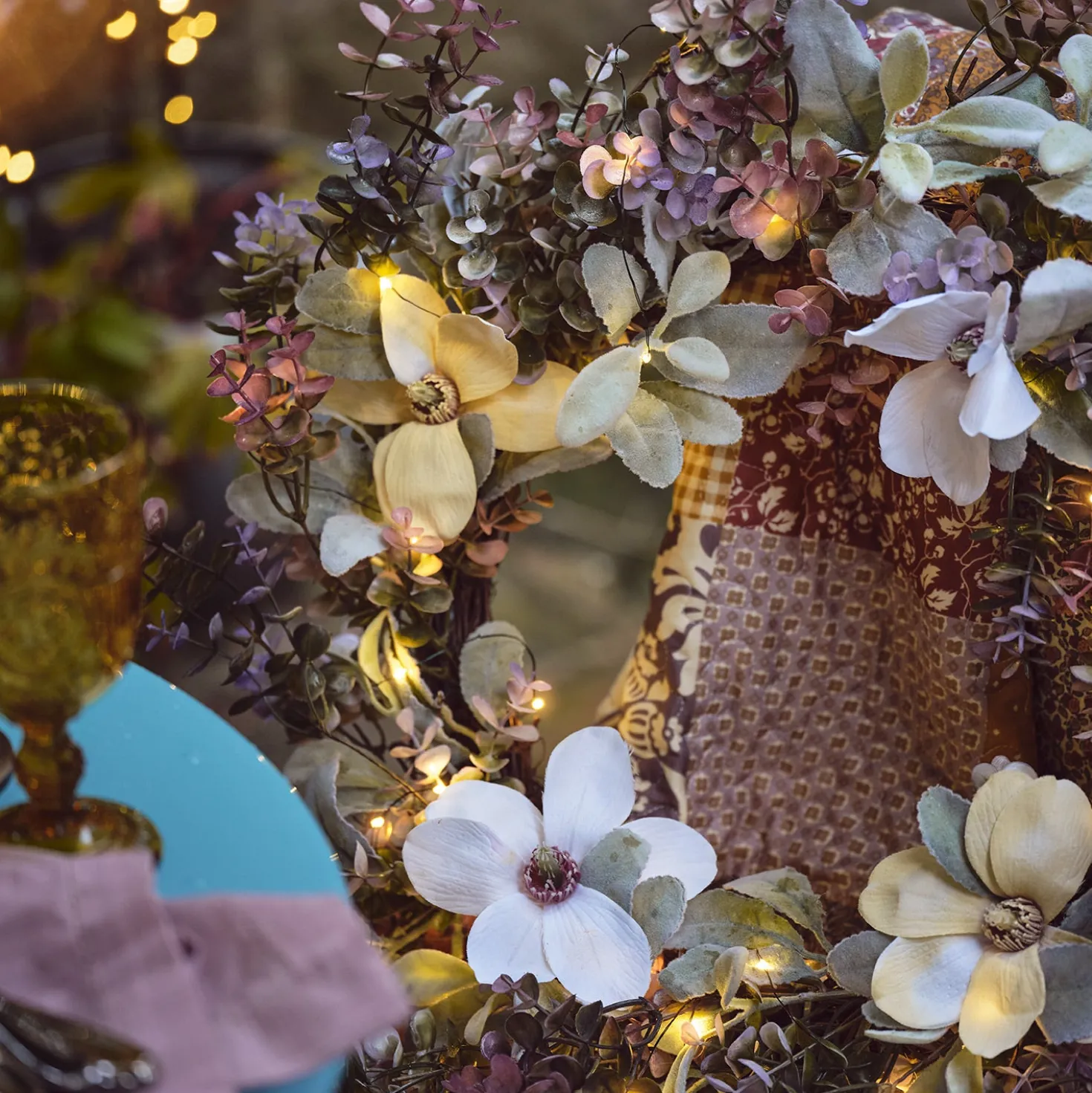 60cm Frühlingskranz Blumen mit Micro Lichterkette
