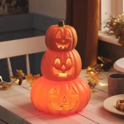 34cm Gestapelte Halloween LED-Kürbisdeko mit Timer für innen