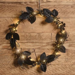 30cm Halloweenkranz schwarzes Laub mit Beleuchtung