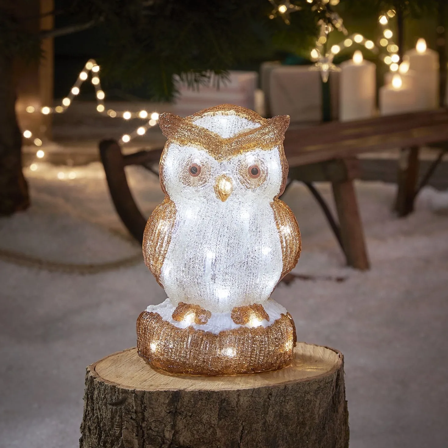 24cm LED Acryl Eule Weihnachtsfigur außen