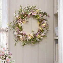 50cm LED‑Frühlingskranz mit Pastell‑Gänseblümchen
