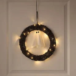 30 cm LED-Halloween-Türkranz mit Geist für den Außenbereich