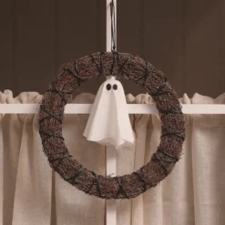 30 cm LED-Halloween-Türkranz mit Geist für den Außenbereich