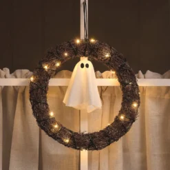 30 cm LED-Halloween-Türkranz mit Geist für den Außenbereich