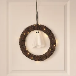 30 cm LED-Halloween-Türkranz mit Geist für den Außenbereich