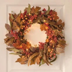 60 cm LED-Herbstkranz mit Beleuchtung & Timer in Rot-Grün