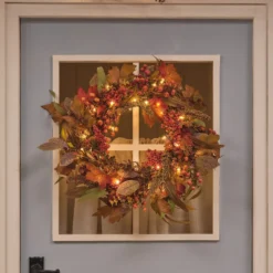 60 cm LED-Herbstkranz mit Beleuchtung & Timer in Rot-Grün