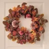40 cm LED-Herbstkranz mit Samt-Kürbissen in Violett/Grün/Rot/Gelb