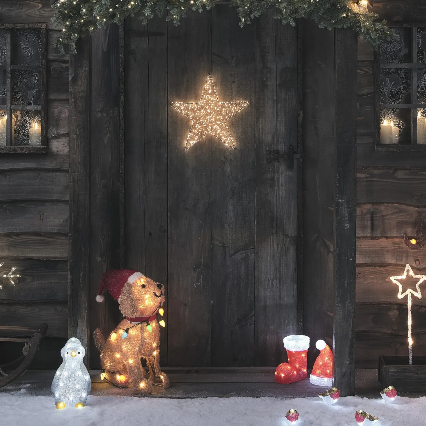 53cm LED Weihnachtsfigur außen Dolly der Welpe