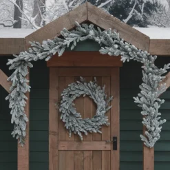 60cm verschneiter Outdoor-Kranz und 2m Weihnachtsgirlande mit Beleuchtung
