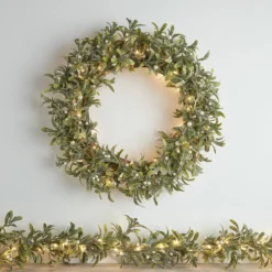 60cm Weihnachtskranz und 2m Weihnachtsgirlande Mistelzweig mit Beleuchtung