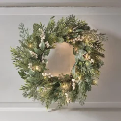 50cm Weihnachtskranz weiße Beeren mit Beleuchtung