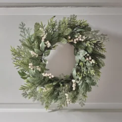 50cm Weihnachtskranz weiße Beeren mit Beleuchtung