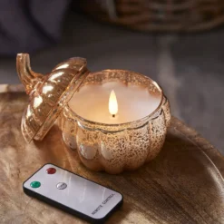 Deko Kürbis aus Glas mit TruGlow® LED Kerze Echtwachs