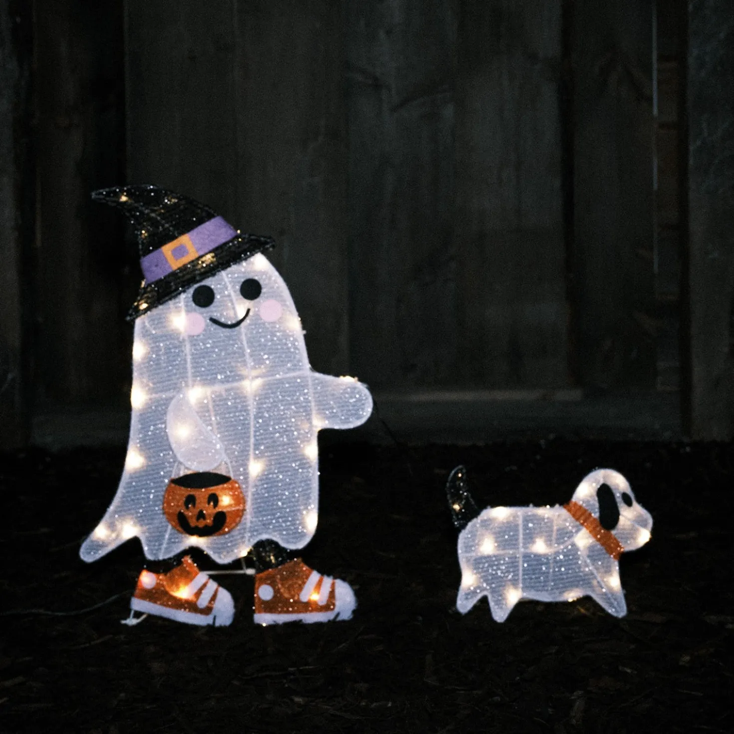2D LED Figur Gustav gassigehender Geist mit Hund