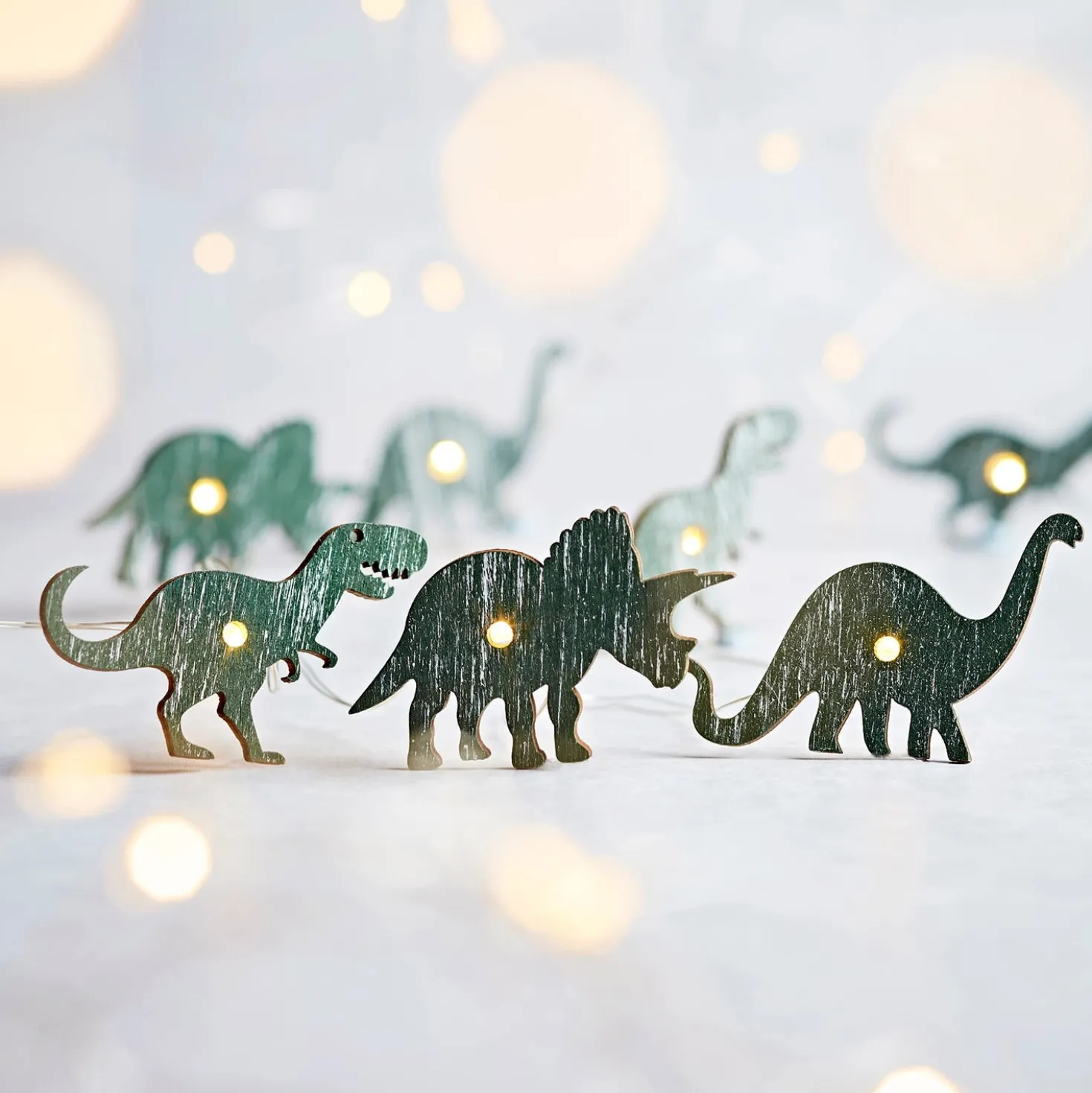 20er Dino Lichterkette aus Holz