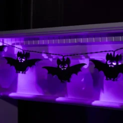 10er Halloween Lichterkette Fledermäuse aus Holz