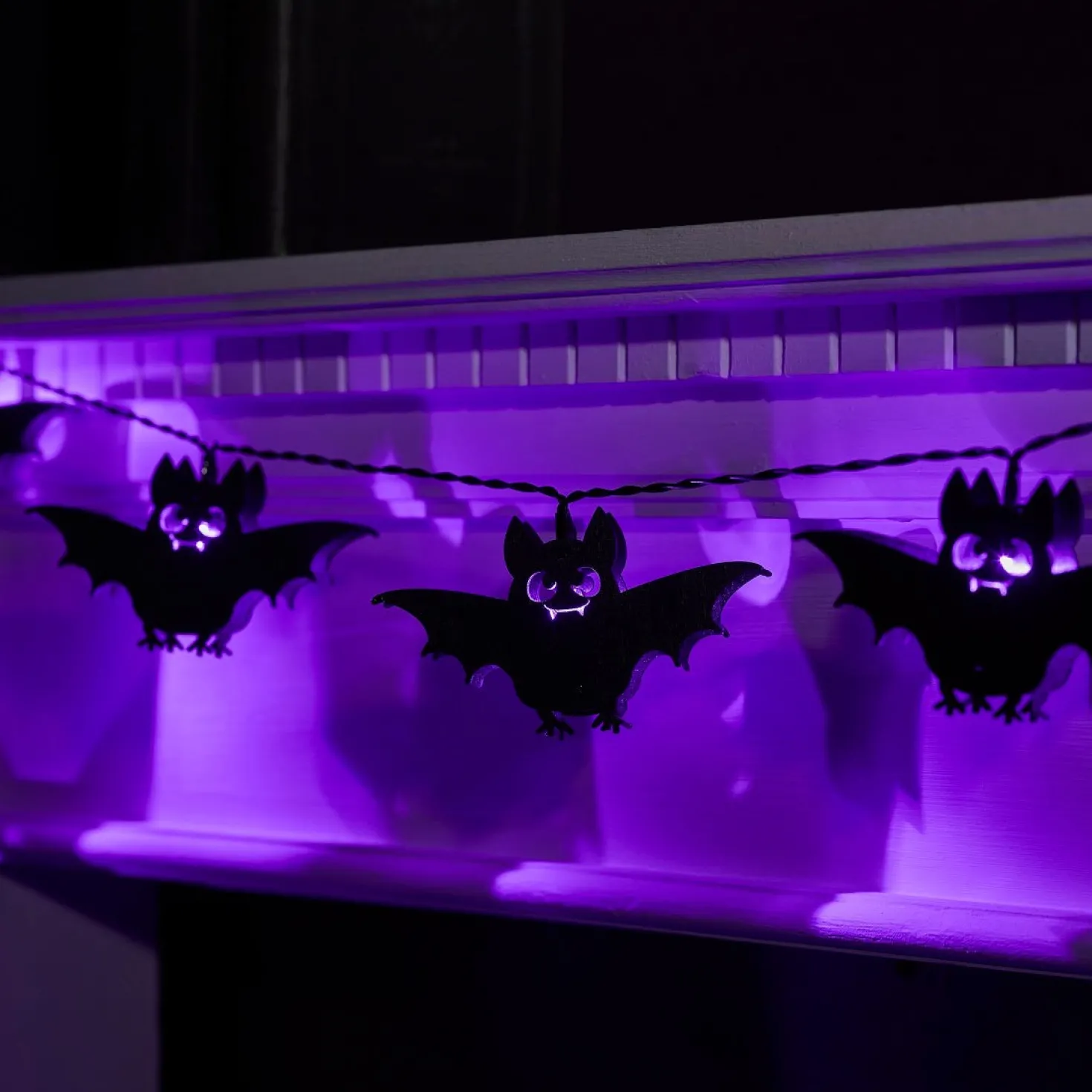 10er Halloween Lichterkette Fledermäuse aus Holz