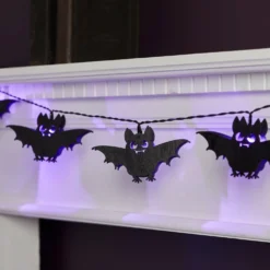 10er Halloween Lichterkette Fledermäuse aus Holz