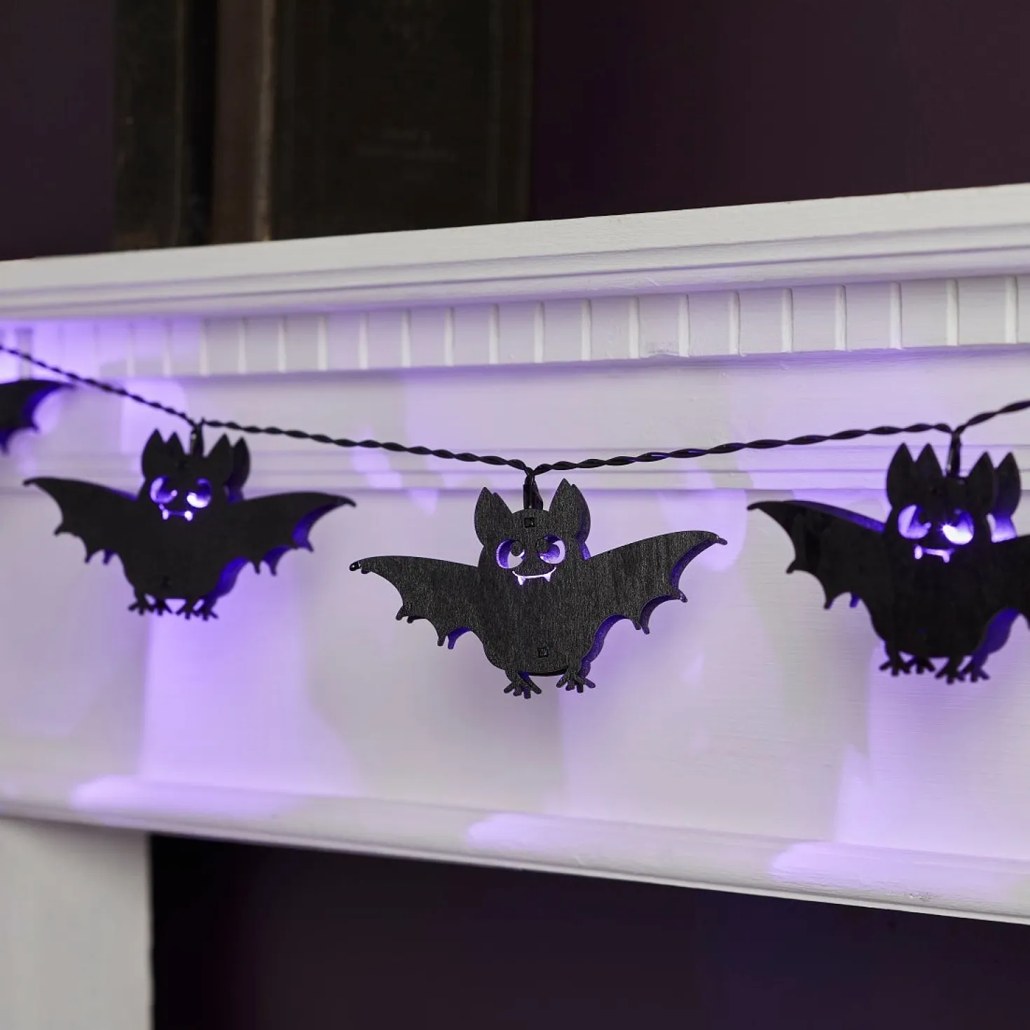 10er Halloween Lichterkette Fledermäuse aus Holz