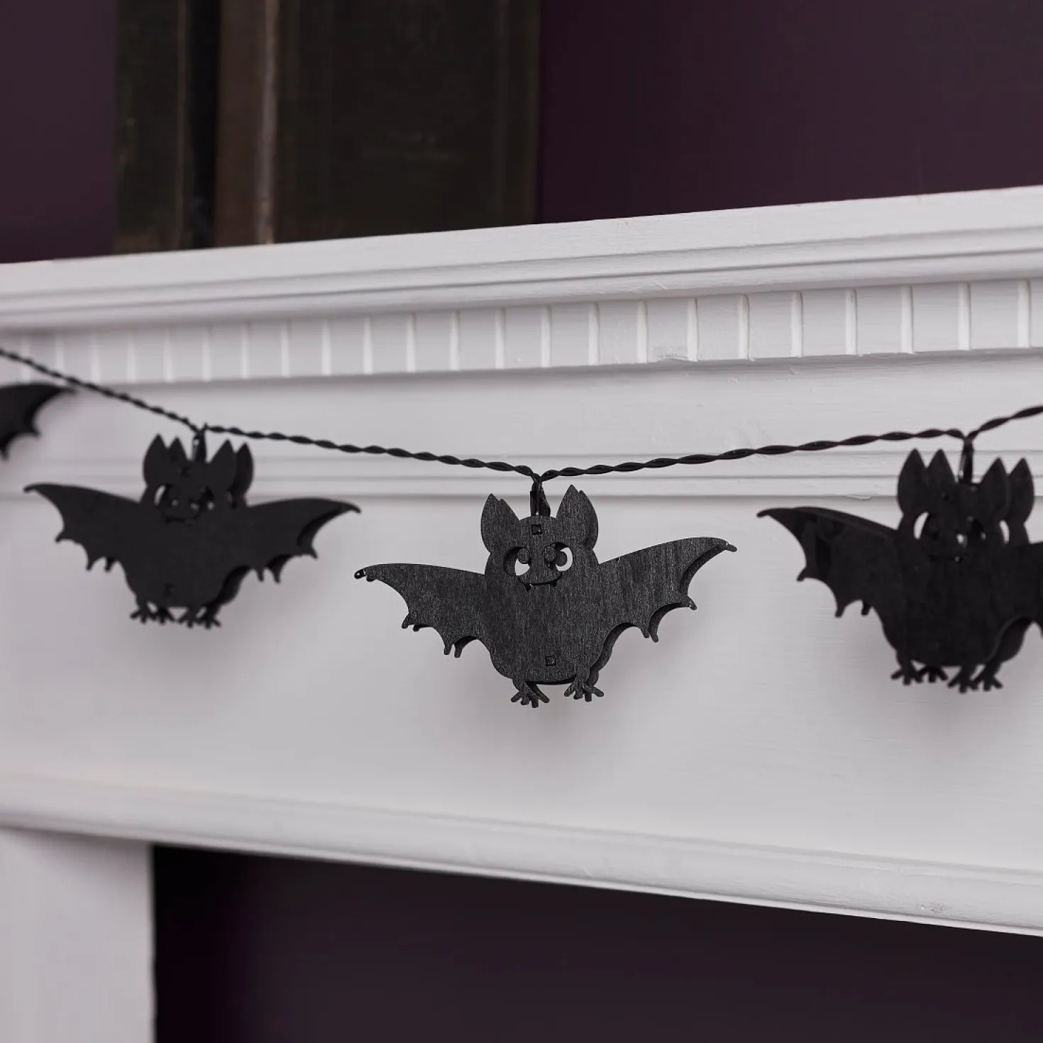 10er Halloween Lichterkette Fledermäuse aus Holz