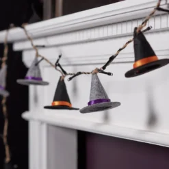 8er Halloween Lichterkette Hexenhut aus Filz
