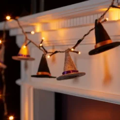 8er Halloween Lichterkette Hexenhut aus Filz