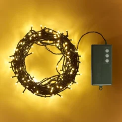 200er LED Batterie Außenlichterkette warmweiß grünes Kabel