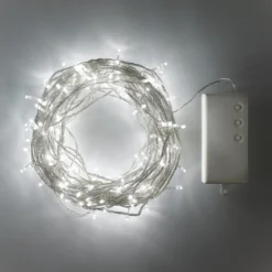 200er LED Batterie Außenlichterkette weiß transparentes Kabel