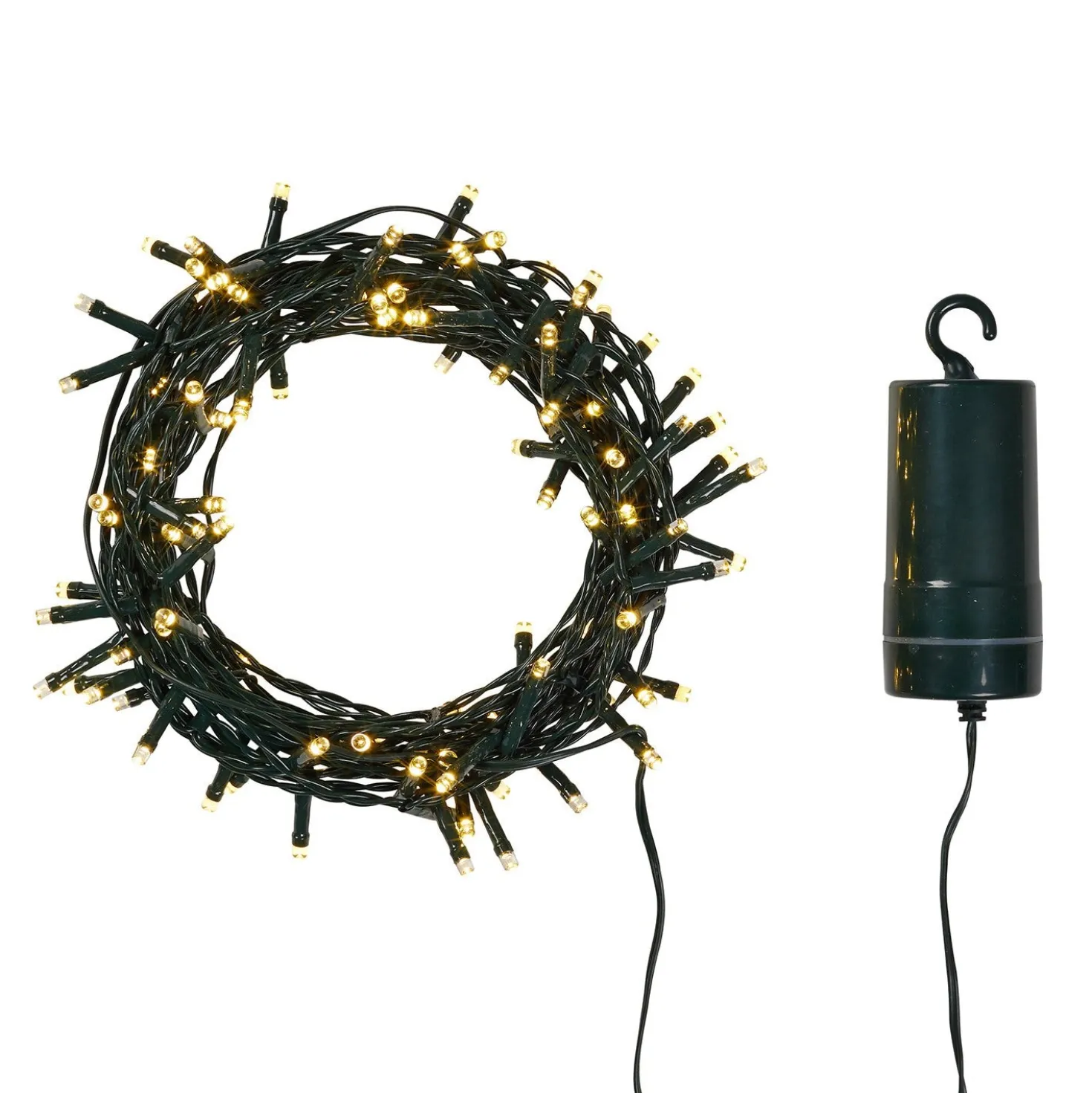 100er LED Batterie Lichterkette Außen warmweiß grünes Kabel