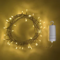 50er LED Batterie Lichterkette Außen warmweiß transparentes Kabel