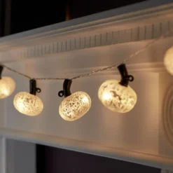 10er LED Kürbis Lichterkette aus Glas antiksilber
