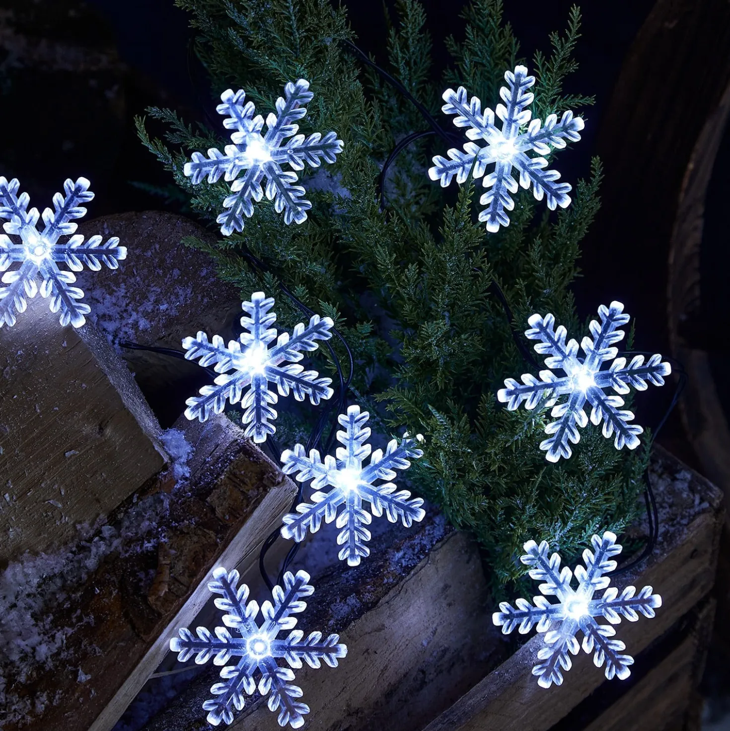 20er LED Lichterkette außen Schneeflocken weiß