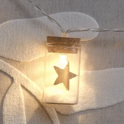 10er LED-Lichterkette Laterne mit Sternen aus Glas in Gold