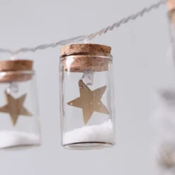 10er LED-Lichterkette Laterne mit Sternen aus Glas in Gold