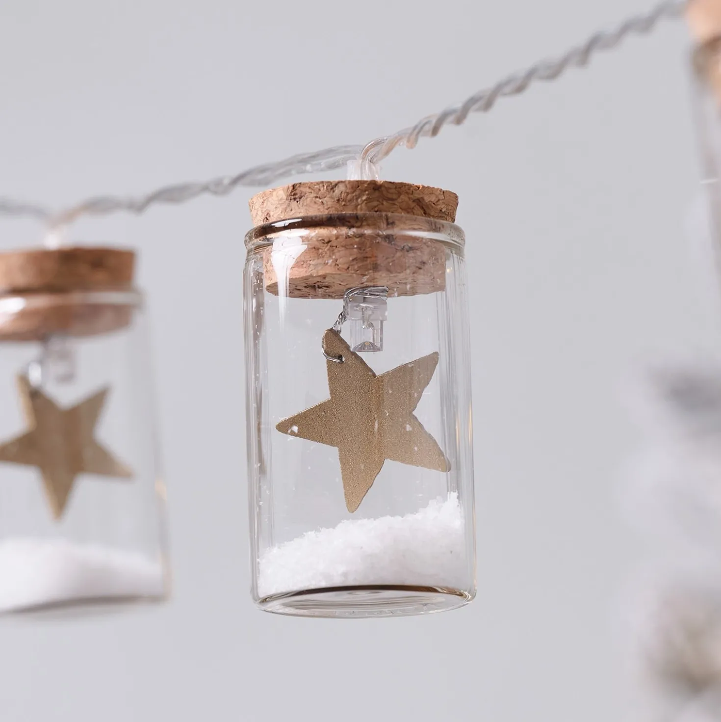 10er LED-Lichterkette Laterne mit Sternen aus Glas in Gold