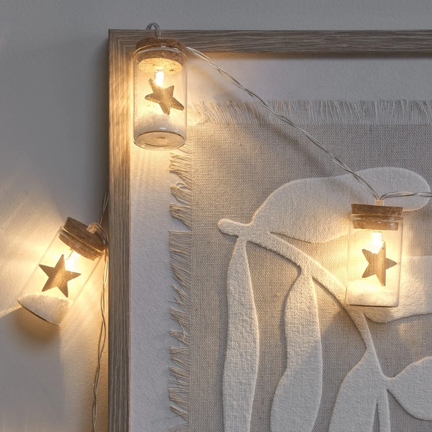 10er LED-Lichterkette Laterne mit Sternen aus Glas in Gold