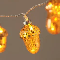 10er LED-Lichterkette mit Glas-Eicheln & Timer in Bernstein & Warmweiß