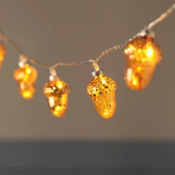 10er LED-Lichterkette mit Glas-Eicheln & Timer in Bernstein & Warmweiß